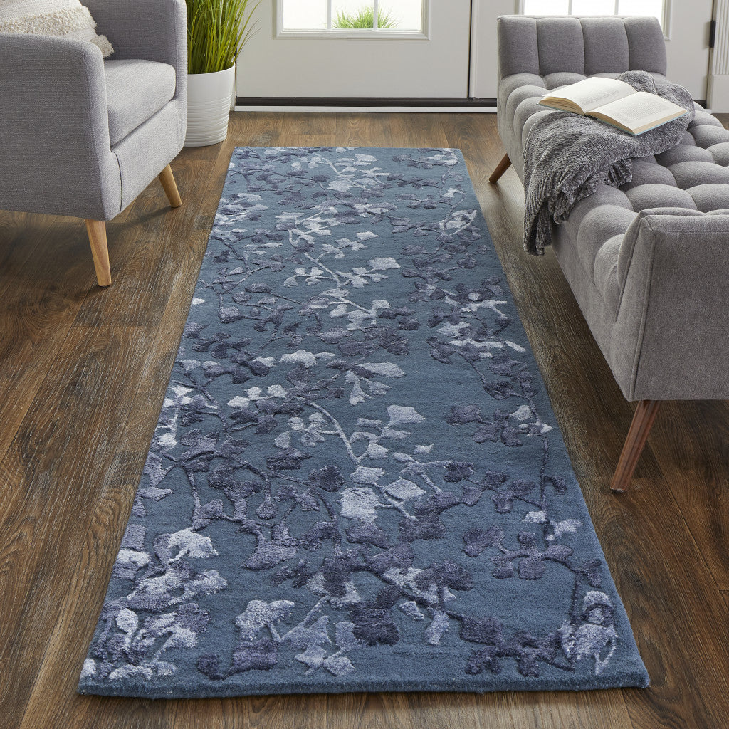 5' X 8' Blue Wool Floral Hand Tufted Area Rug