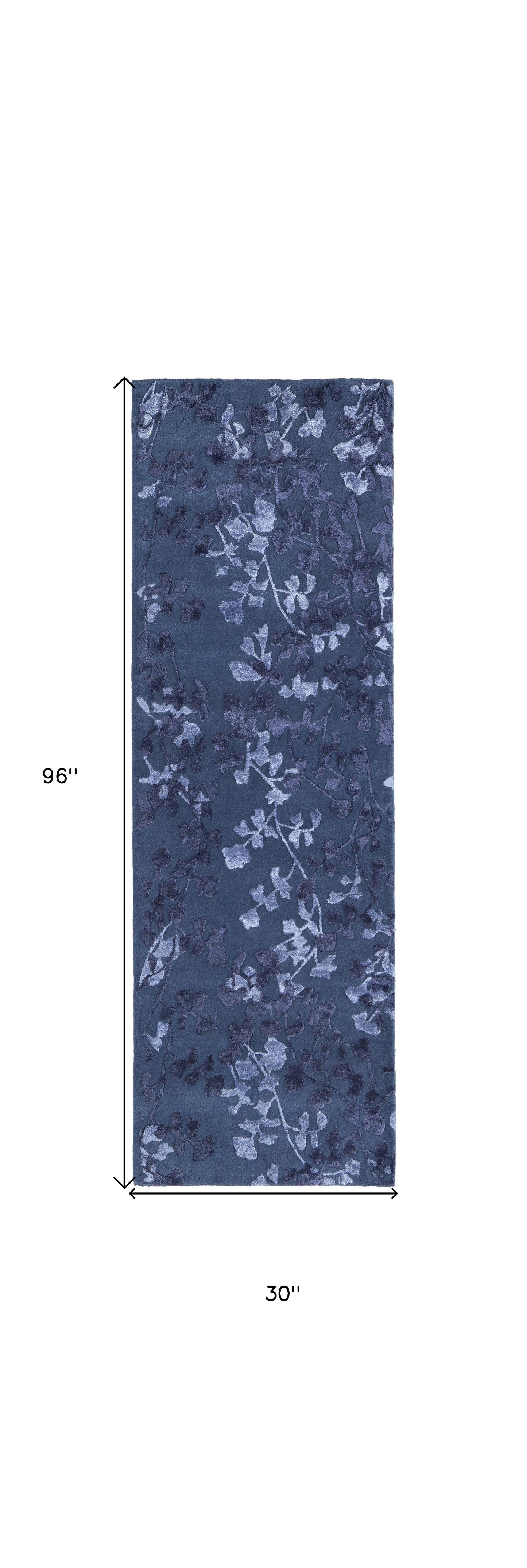 5' X 8' Blue Wool Floral Hand Tufted Area Rug