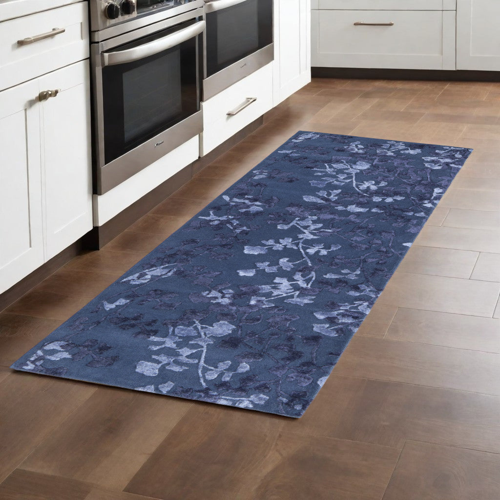 5' X 8' Blue Wool Floral Hand Tufted Area Rug