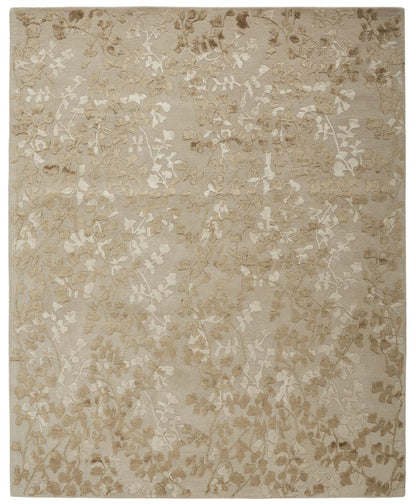 8' X 10' Tan Silver And Gray Wool Floral Tufted Handmade Area Rug