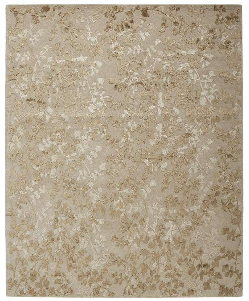 8' X 10' Tan Silver And Gray Wool Floral Tufted Handmade Area Rug