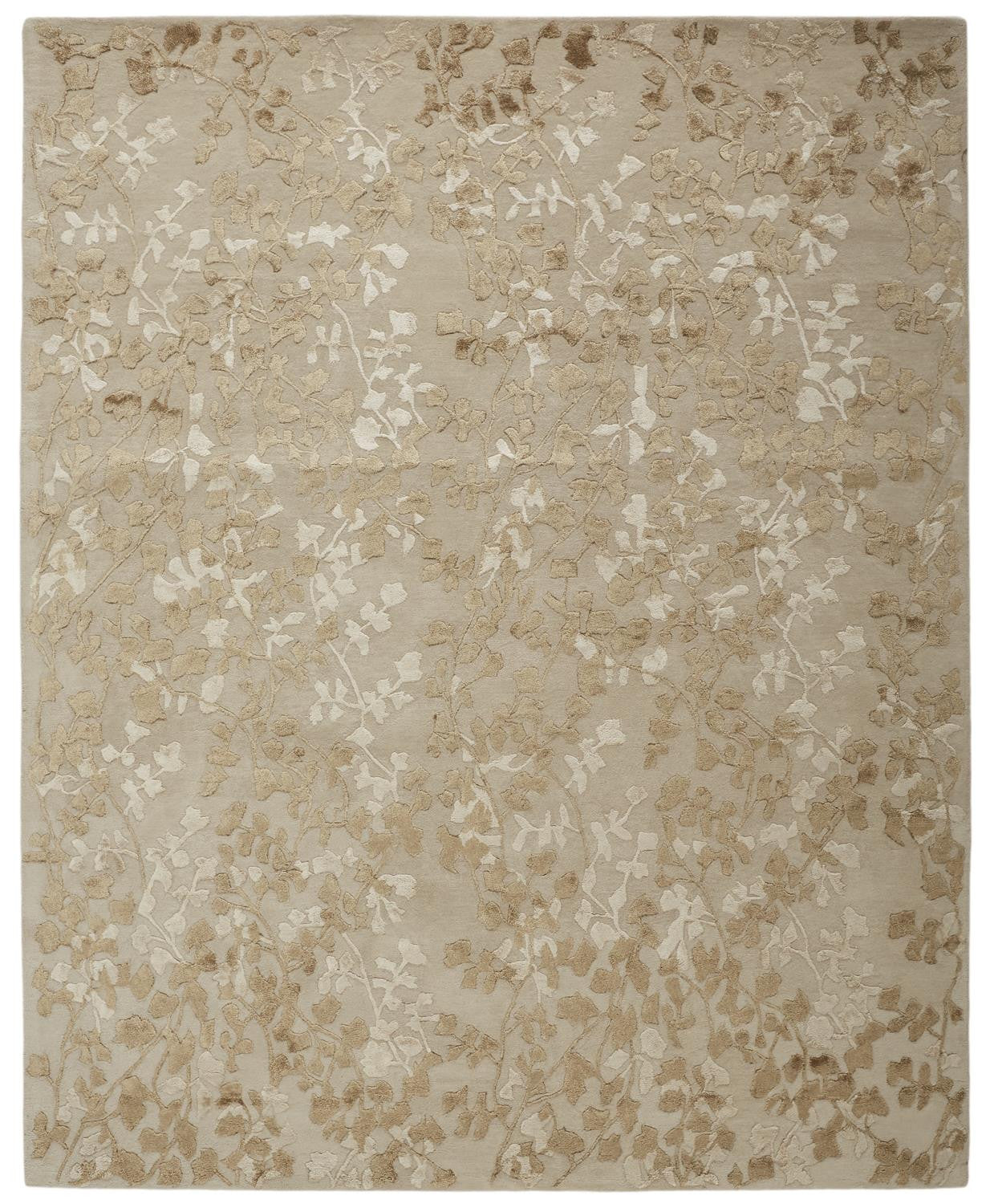 9' X 12' Ivory Tan And Gold Wool Floral Tufted Handmade Area Rug