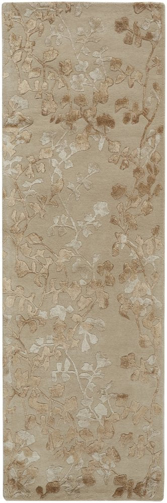 8' X 10' Tan Silver And Gray Wool Floral Tufted Handmade Area Rug