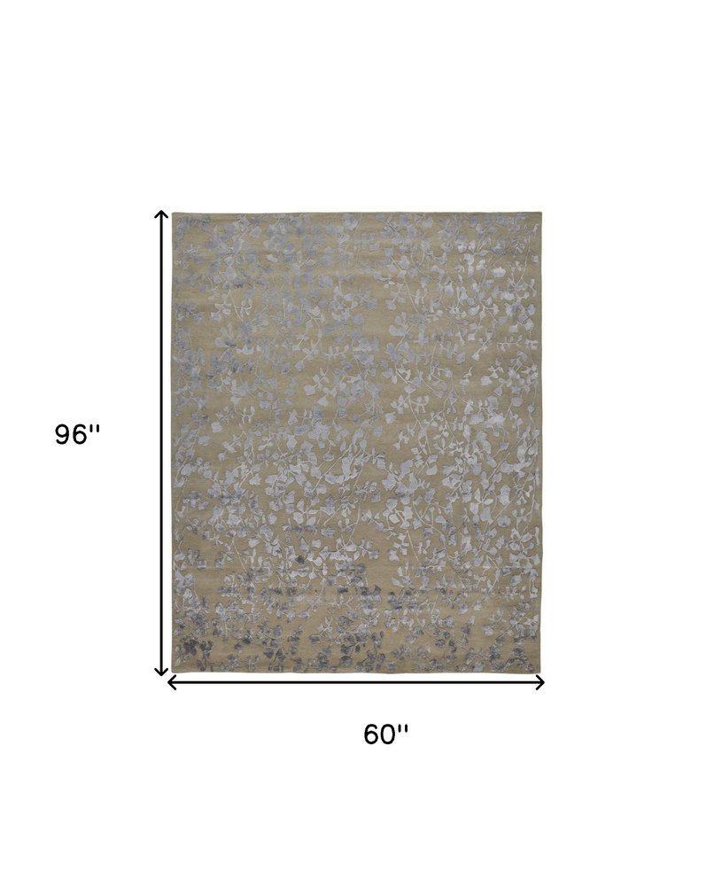 8' X 10' Tan Silver And Gray Wool Floral Tufted Handmade Area Rug