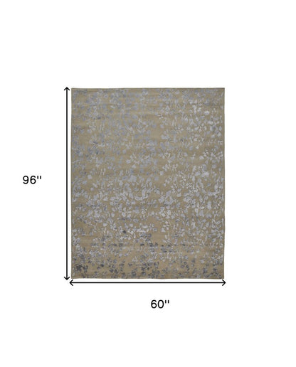 8' X 10' Tan Silver And Gray Wool Floral Tufted Handmade Area Rug