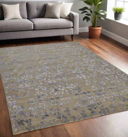 8' X 10' Tan Silver And Gray Wool Floral Tufted Handmade Area Rug