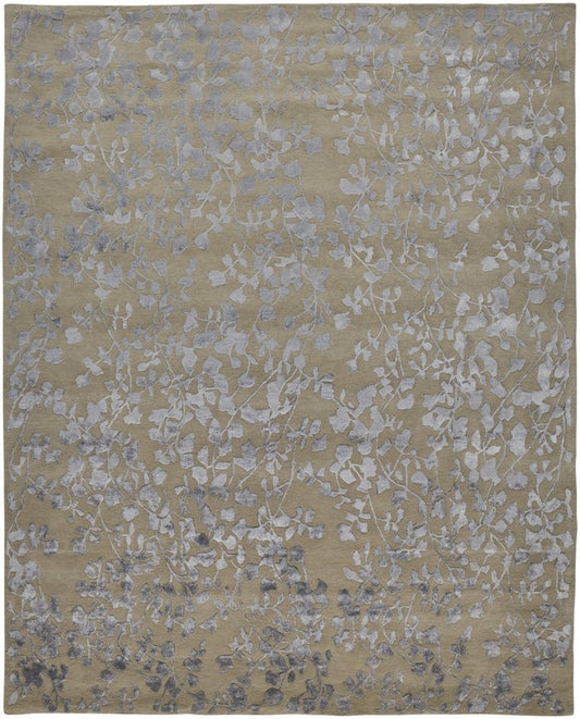 8' Tan and Gray Wool Floral Hand Tufted Runner Rug
