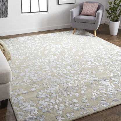 8' X 10' Tan Silver And Gray Wool Floral Tufted Handmade Area Rug