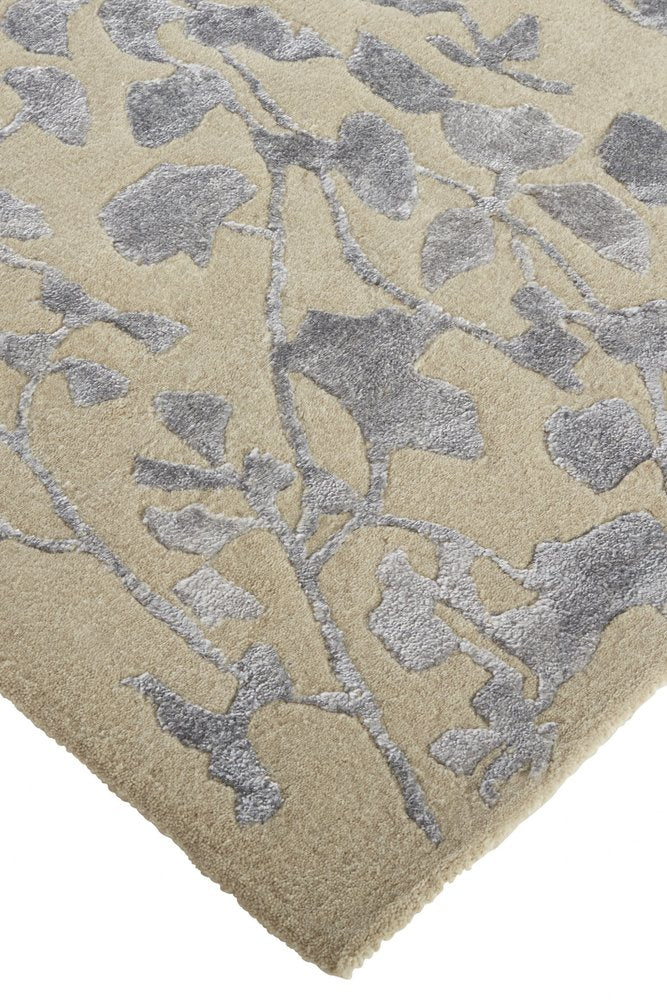 5' X 8' Tan Silver And Gray Wool Floral Tufted Handmade Area Rug