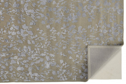 5' X 8' Tan Silver And Gray Wool Floral Tufted Handmade Area Rug