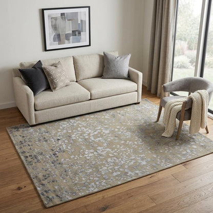 5' X 8' Tan Silver And Gray Wool Floral Tufted Handmade Area Rug