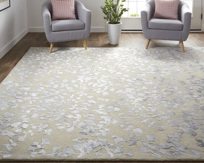 8' X 10' Tan Silver And Gray Wool Floral Tufted Handmade Area Rug