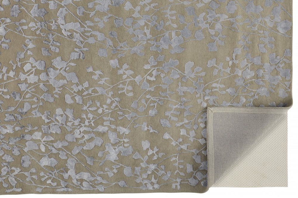 5' X 8' Tan Silver And Gray Wool Floral Tufted Handmade Area Rug