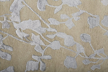 5' X 8' Tan Silver And Gray Wool Floral Tufted Handmade Area Rug