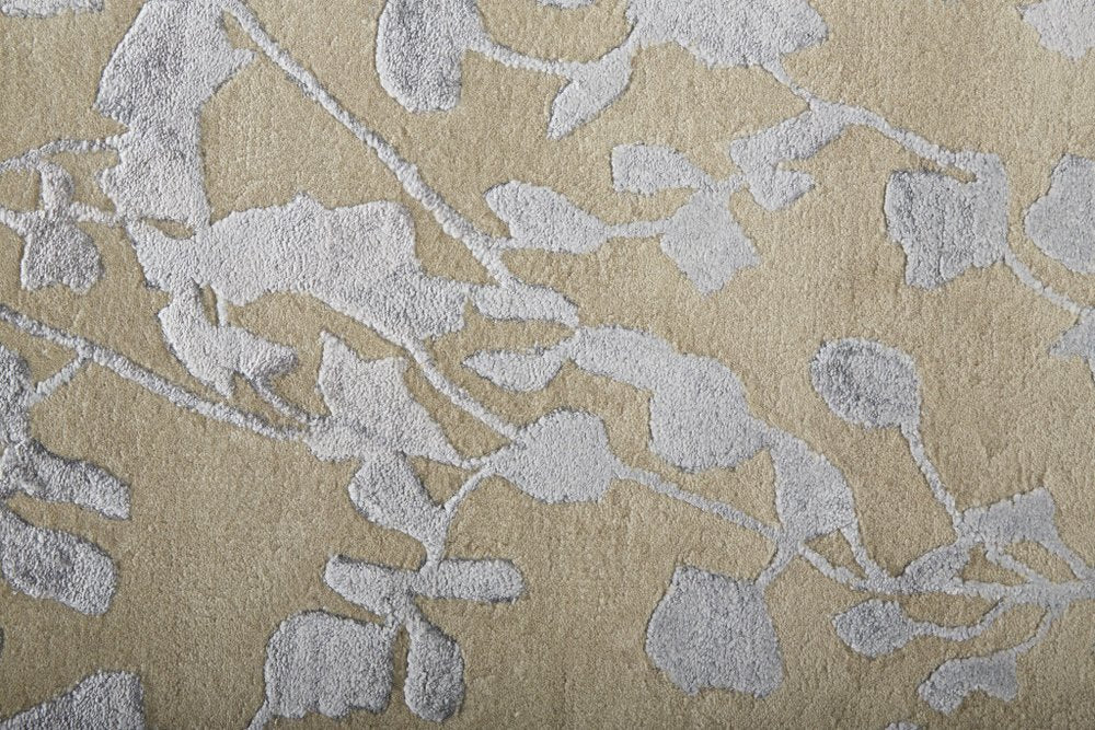 5' X 8' Tan Silver And Gray Wool Floral Tufted Handmade Area Rug