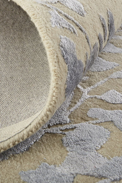 5' X 8' Tan Silver And Gray Wool Floral Tufted Handmade Area Rug