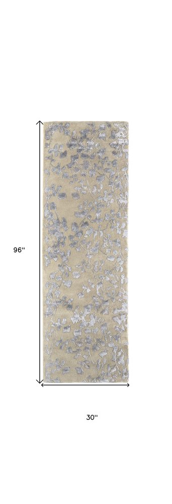 8' X 10' Tan Silver And Gray Wool Floral Tufted Handmade Area Rug