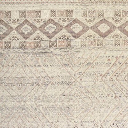 8' Gray Ivory And Pink Geometric Hand Knotted Runner Rug