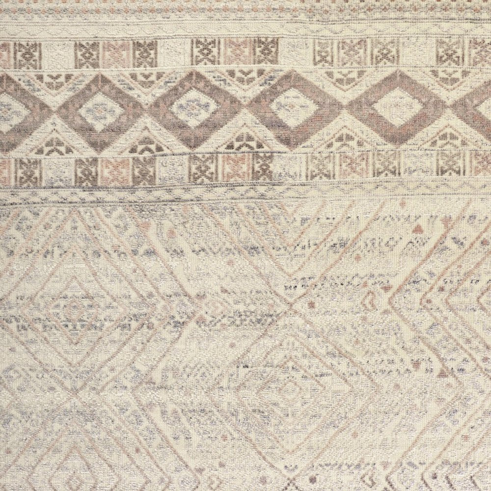 8' Gray Ivory And Pink Geometric Hand Knotted Runner Rug