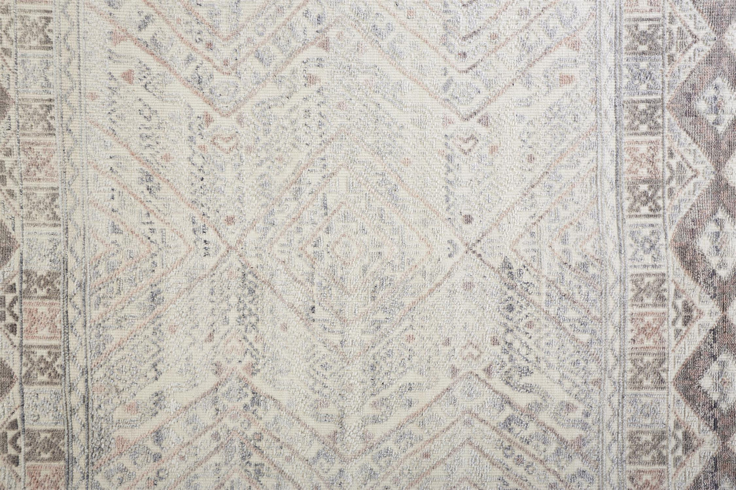 4' X 6' Gray Ivory And Pink Geometric Hand Knotted Area Rug