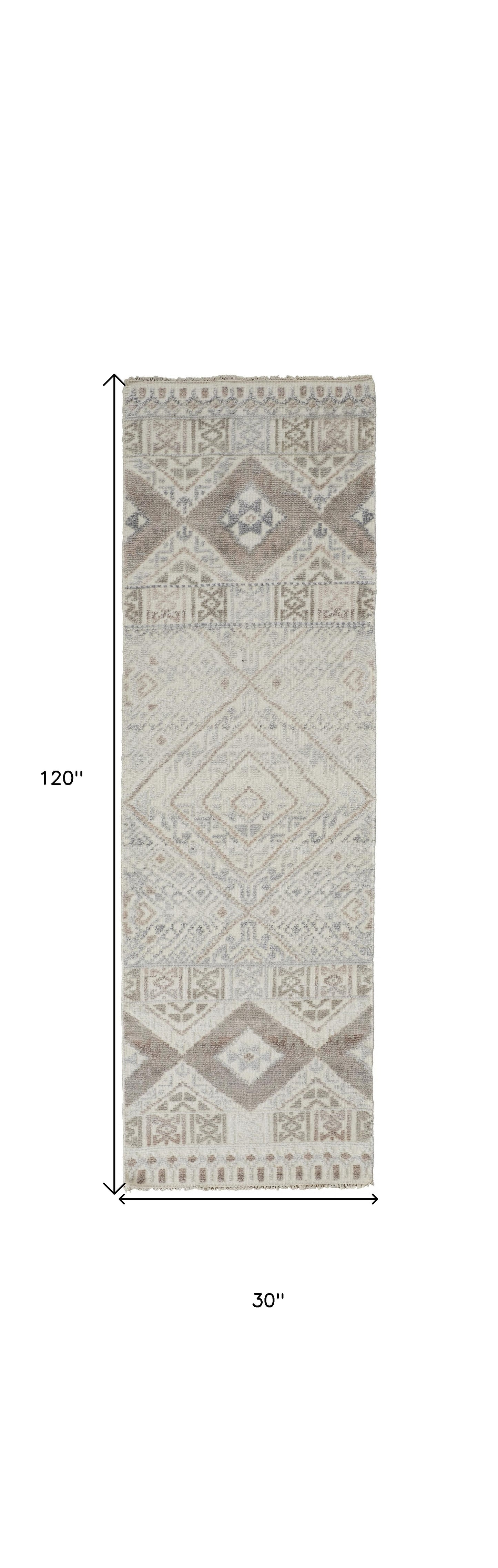 4' X 6' Gray Ivory And Pink Geometric Hand Knotted Area Rug