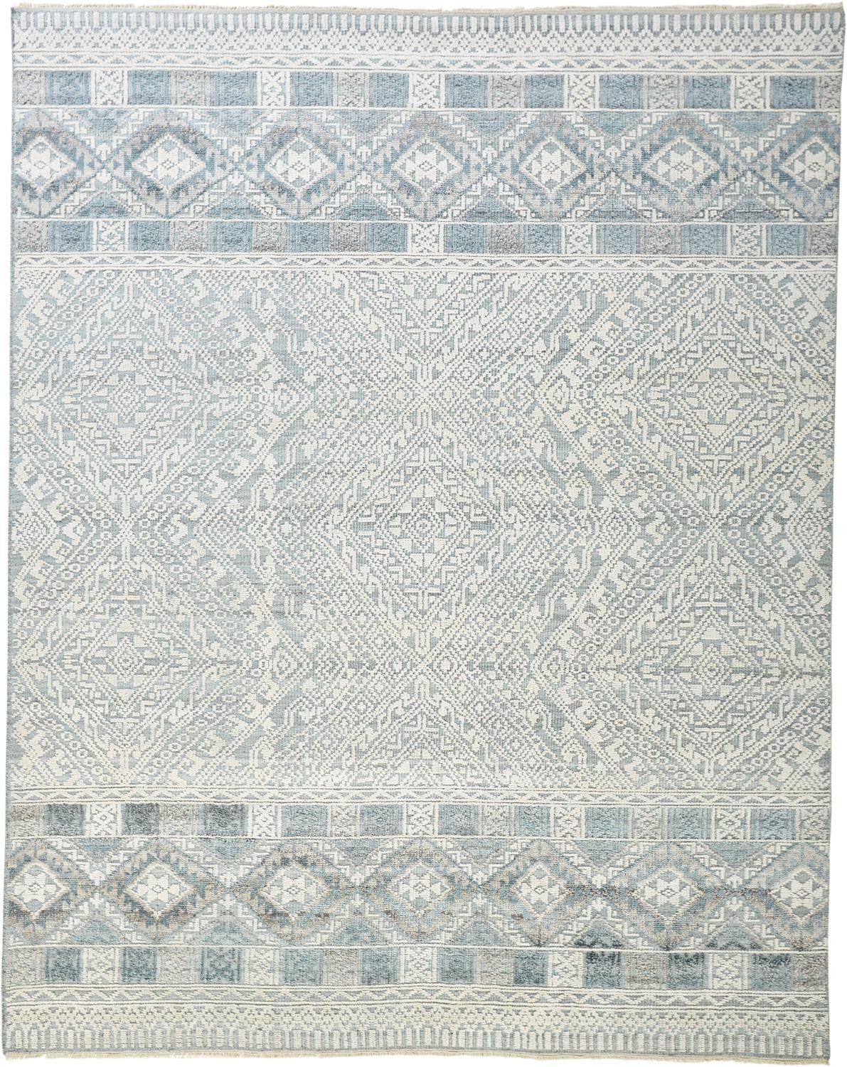 8' X 10' Gray Ivory And Pink Geometric Hand Knotted Area Rug