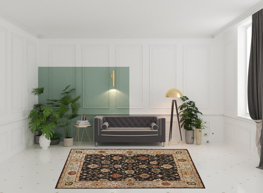 8' X 10' Black And Gold Wool Oriental Hand Knotted Area Rug With Fringe