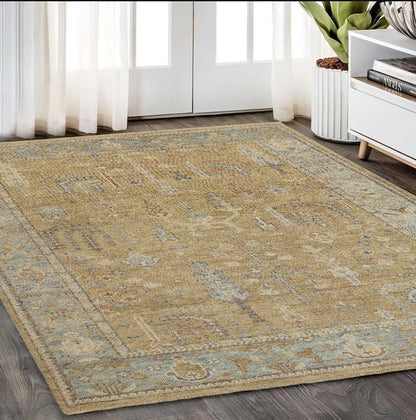 2' X 3' Blue Gray And Brown Wool Floral Hand Knotted Area Rug With Fringe