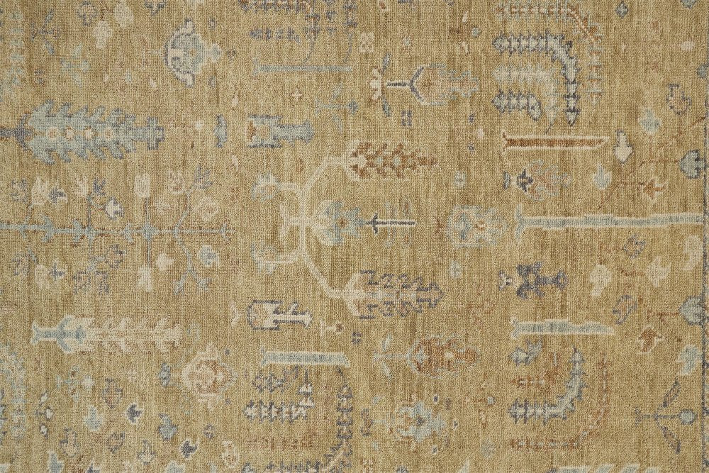 2' X 3' Blue Gray And Brown Wool Floral Hand Knotted Area Rug With Fringe