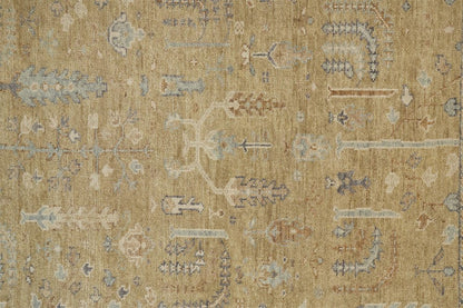 2' X 3' Blue Gray And Brown Wool Floral Hand Knotted Area Rug With Fringe