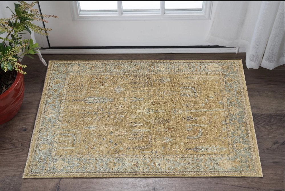 2' X 3' Blue Gray And Brown Wool Floral Hand Knotted Area Rug With Fringe