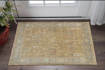 2' X 3' Blue Gray And Brown Wool Floral Hand Knotted Area Rug With Fringe