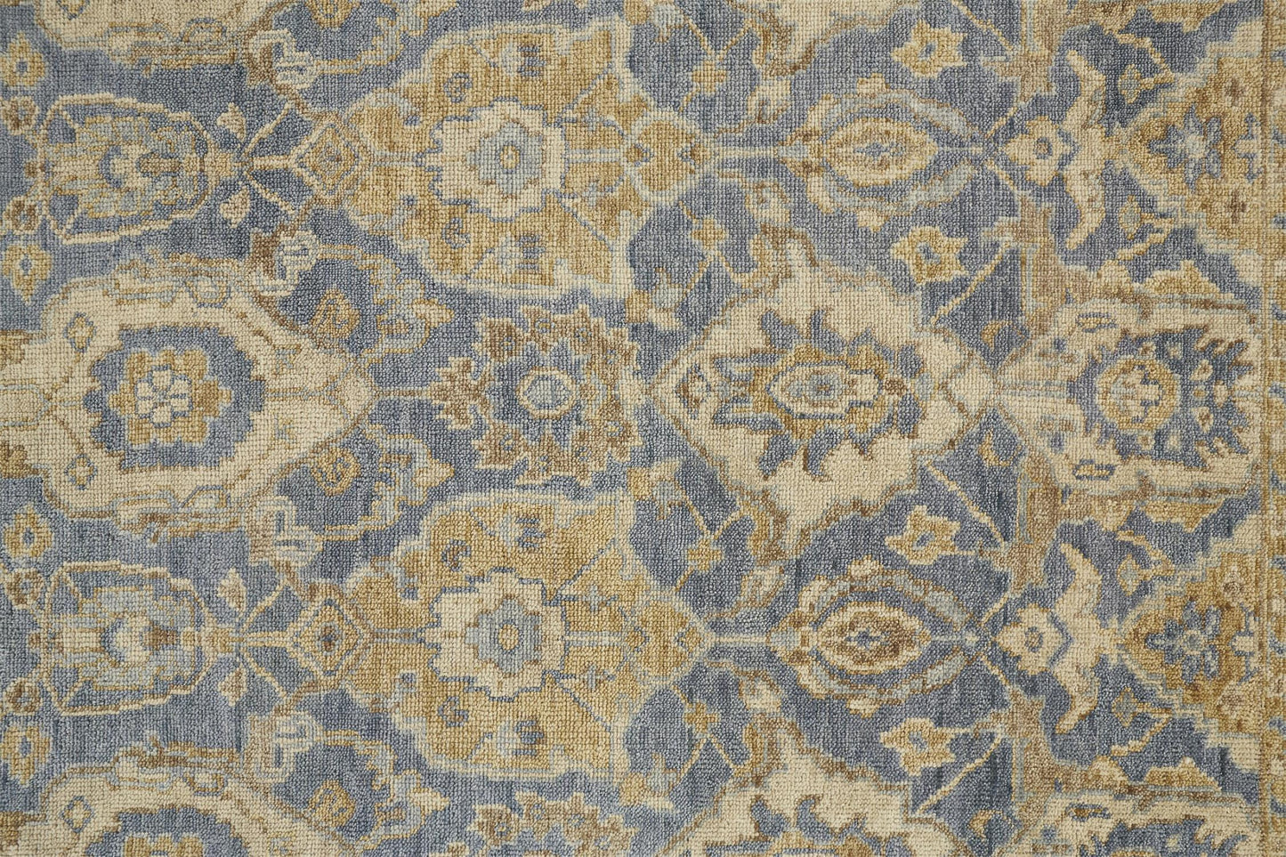 4' X 6' Blue and Gold Wool Floral Hand Knotted Area Rug With Fringe