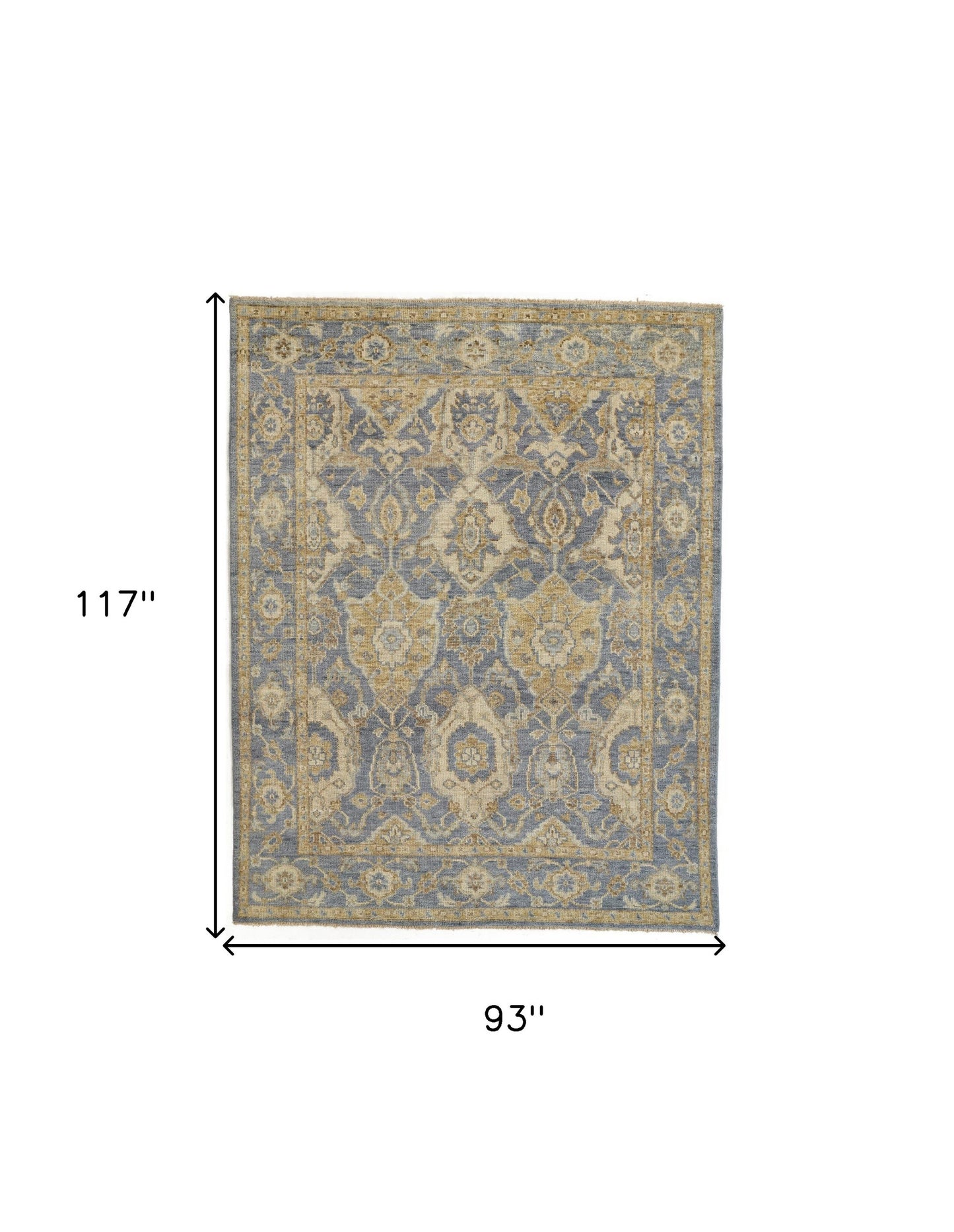 5' X 8' Blue Gold And Tan Wool Floral Hand Knotted Stain Resistant Area Rug With Fringe