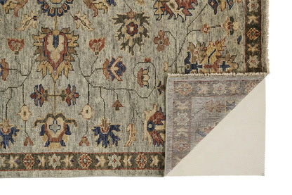 4' X 6' Gray And Ivory Wool Oriental Hand Knotted Area Rug With Fringe