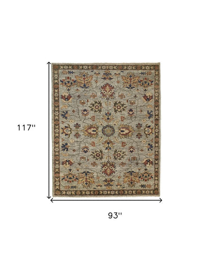 4' X 6' Gray And Ivory Wool Oriental Hand Knotted Area Rug With Fringe