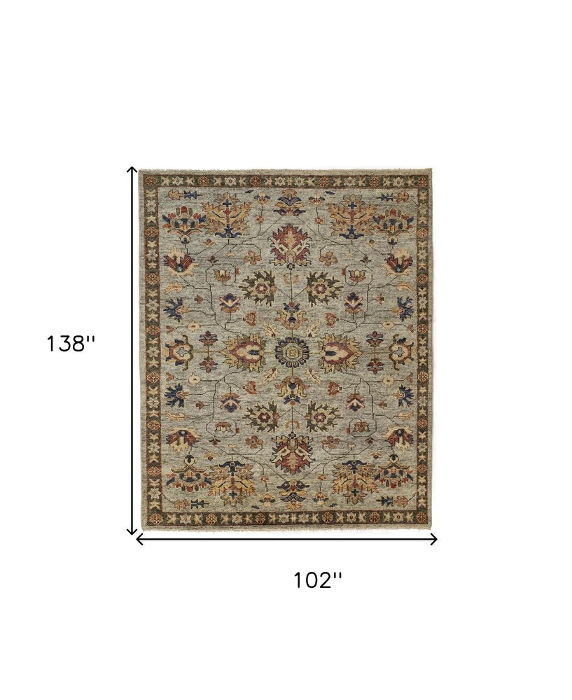 4' X 6' Gray And Ivory Wool Oriental Hand Knotted Area Rug With Fringe