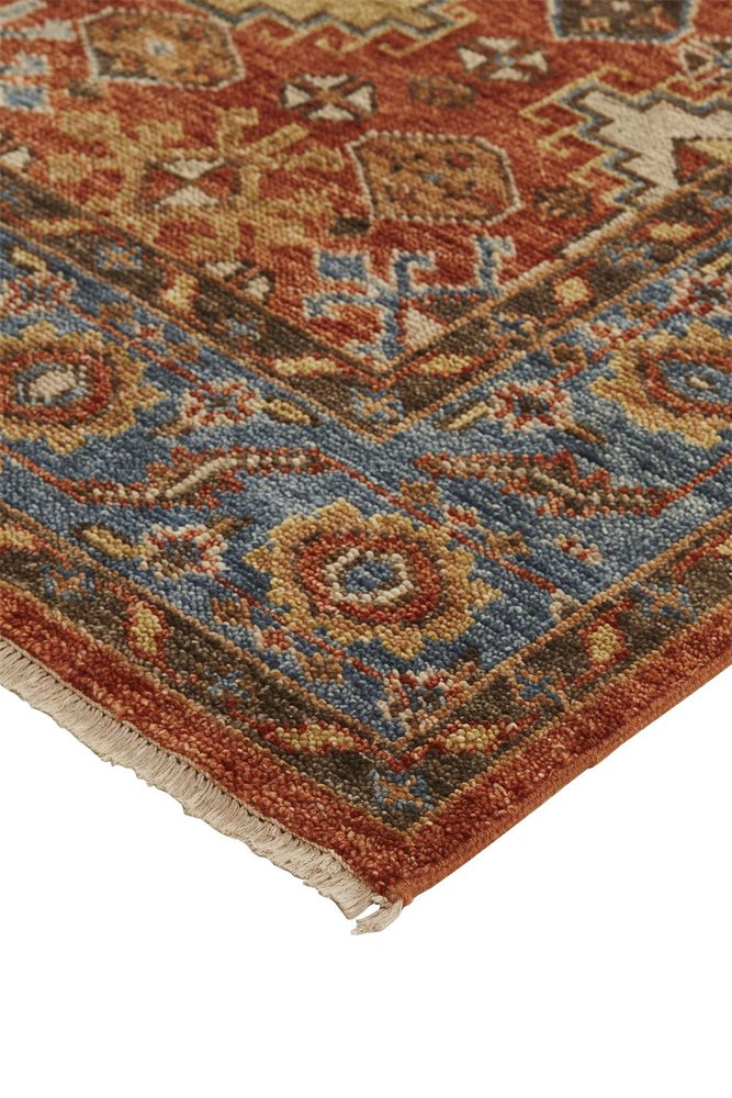 2' X 3' Blue and Red Wool Floral Hand Knotted Area Rug With Fringe