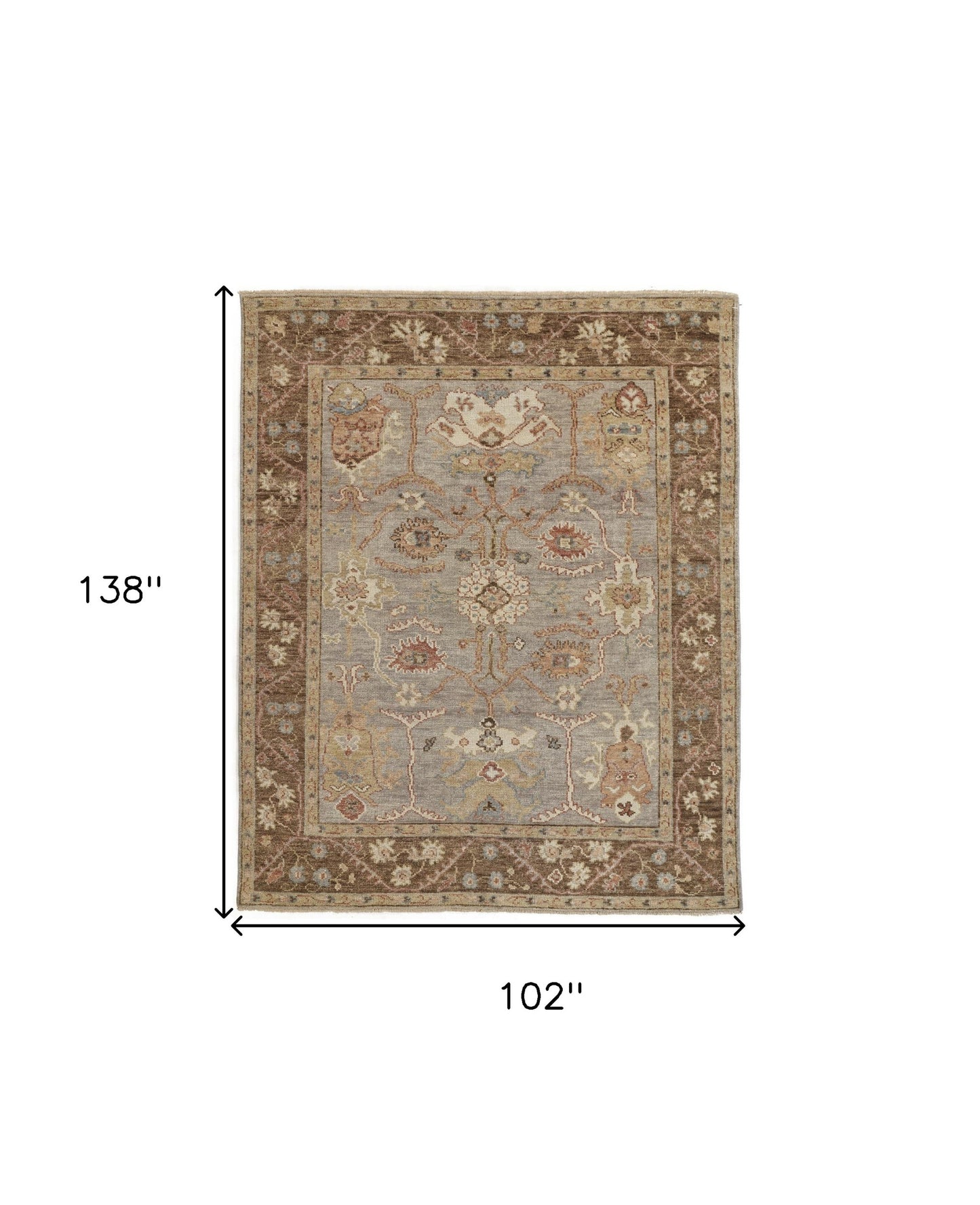 5' X 8' Gray Brown And Gold Wool Floral Hand Knotted Stain Resistant Area Rug With Fringe