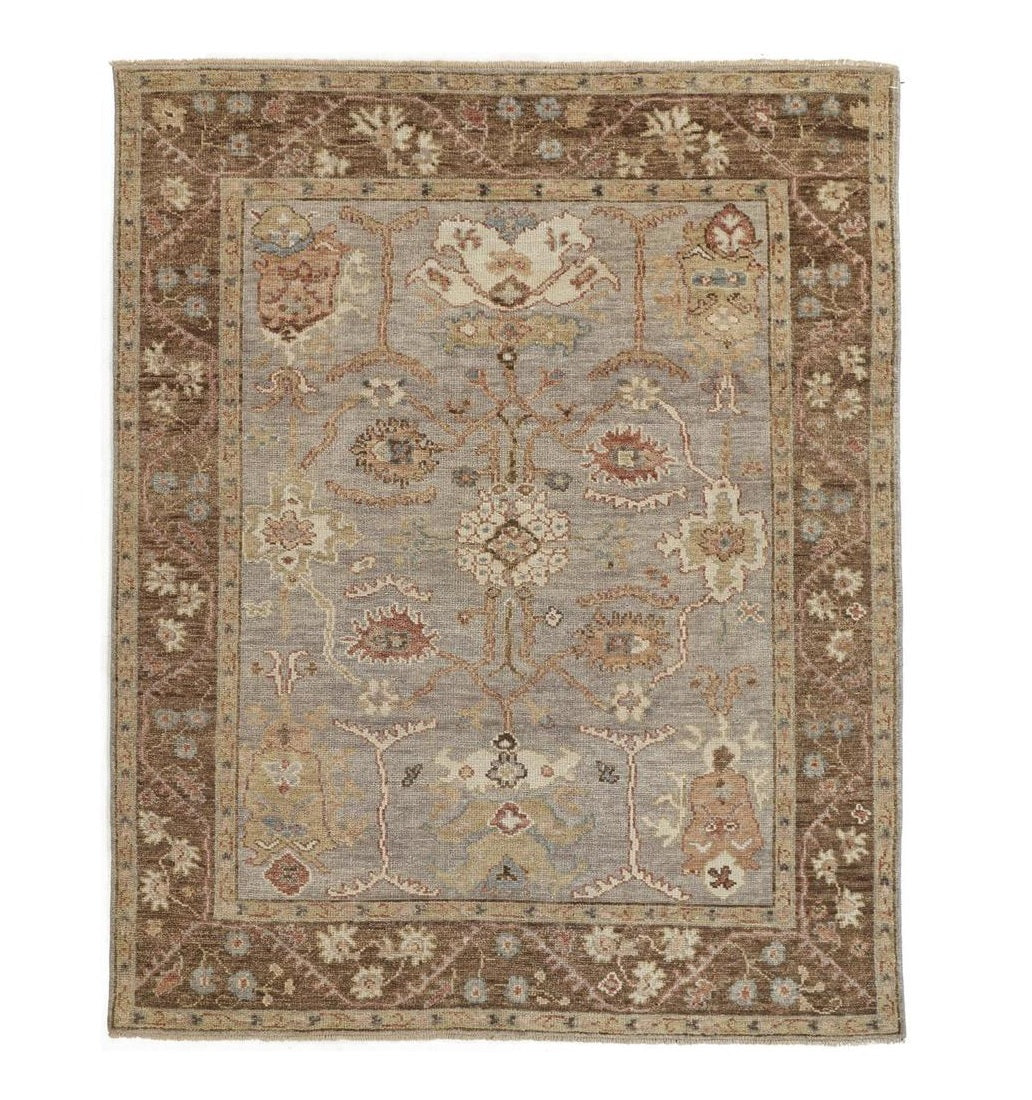 2' X 3' Brown and Ivory Wool Floral Hand Knotted Area Rug With Fringe