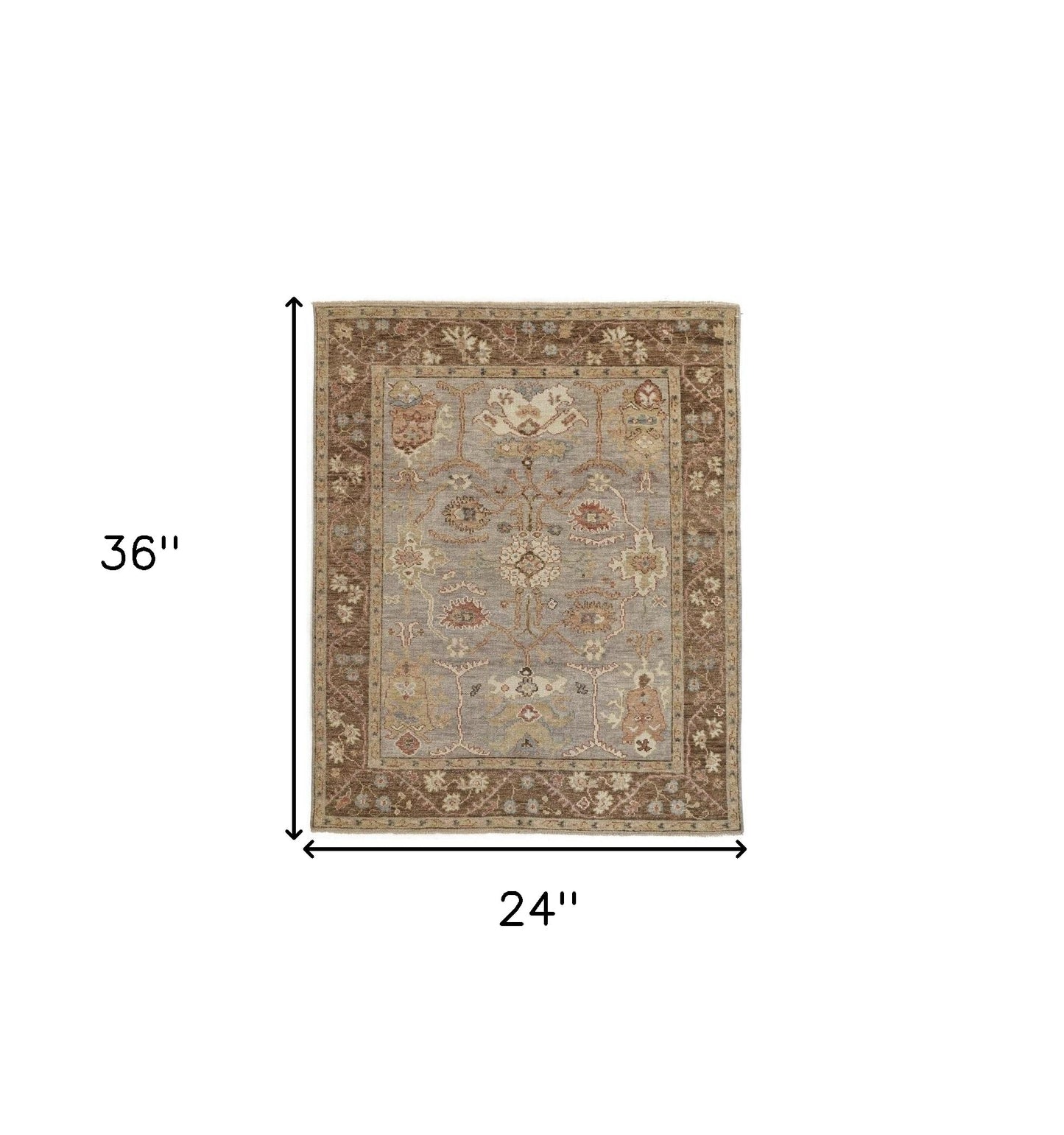 2' X 3' Brown and Ivory Wool Floral Hand Knotted Area Rug With Fringe