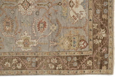 2' X 3' Brown and Ivory Wool Floral Hand Knotted Area Rug With Fringe