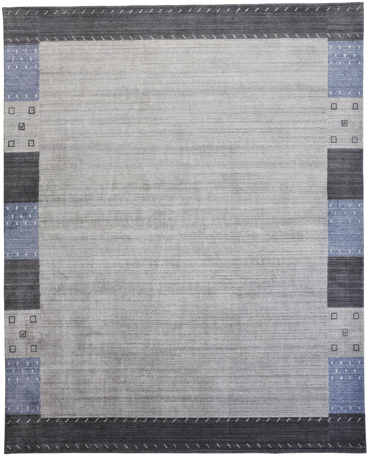 2' X 3' Gray Silver And Black Wool Hand Knotted Stain Resistant Area Rug