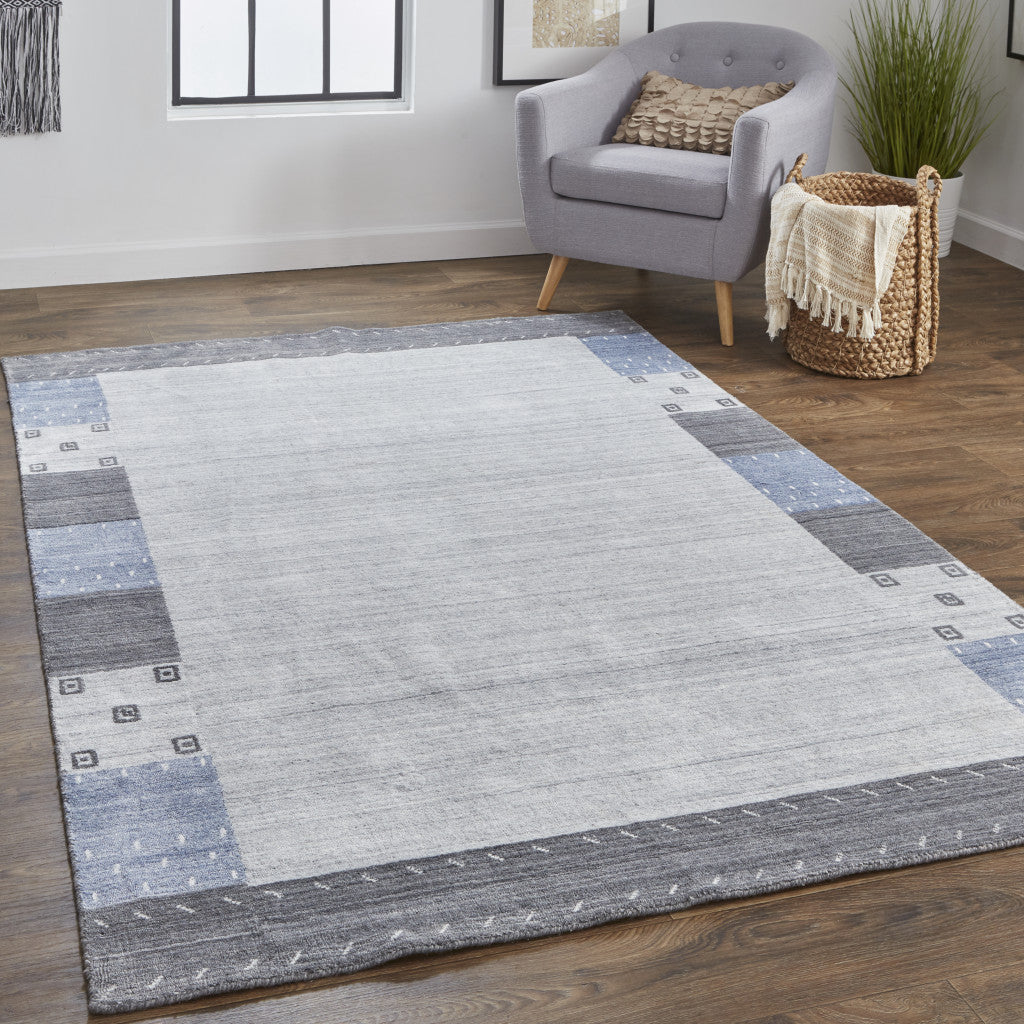 2' X 3' Gray Silver And Black Wool Hand Knotted Stain Resistant Area Rug