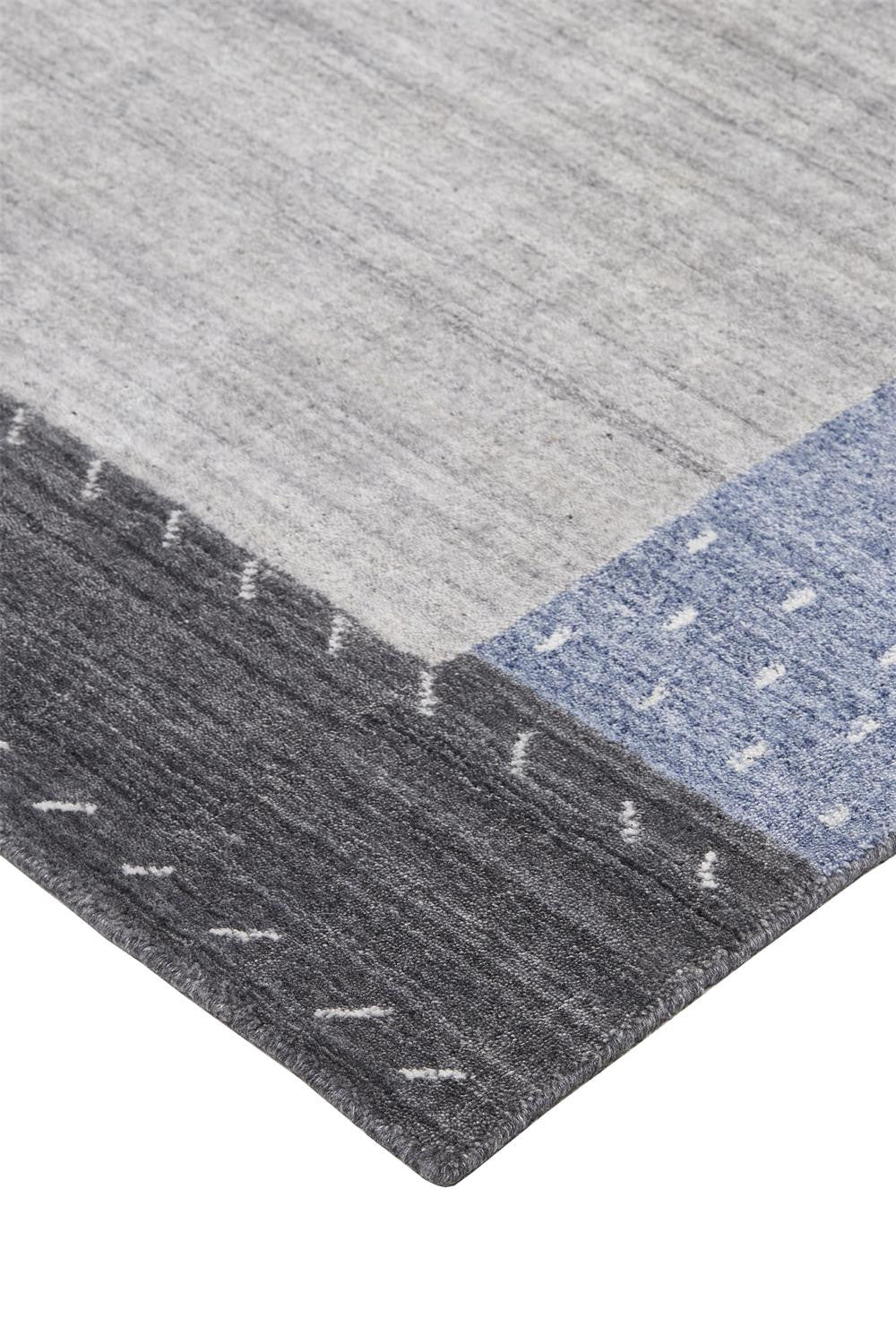 8' X 10' Gray Blue And Black Wool Hand Knotted Stain Resistant Area Rug