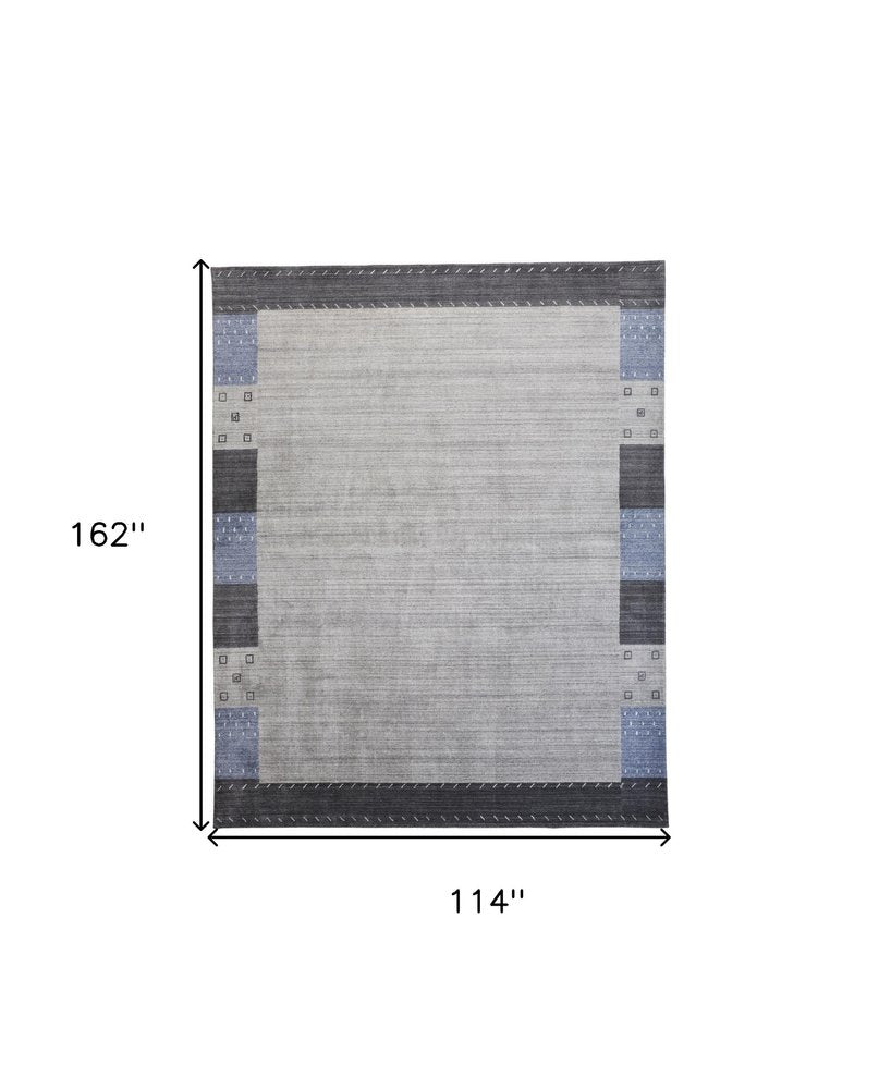 8' X 10' Gray Silver And Black Wool Hand Knotted Stain Resistant Area Rug