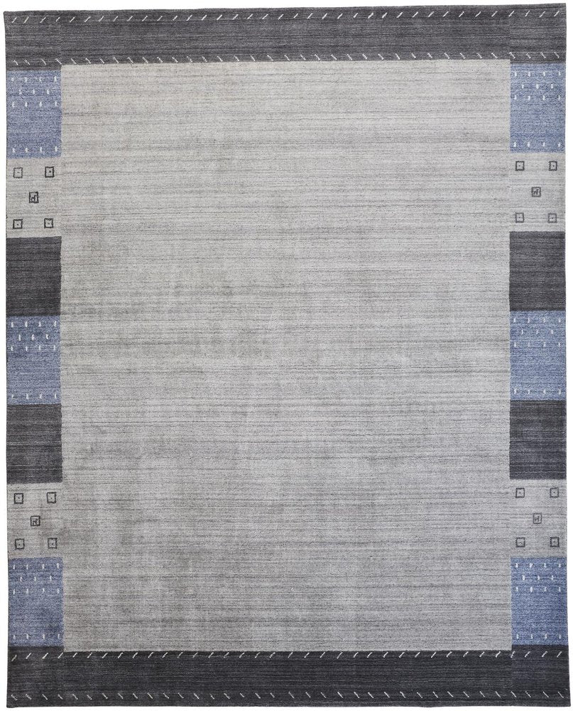 8' X 10' Gray Silver And Black Wool Hand Knotted Stain Resistant Area Rug