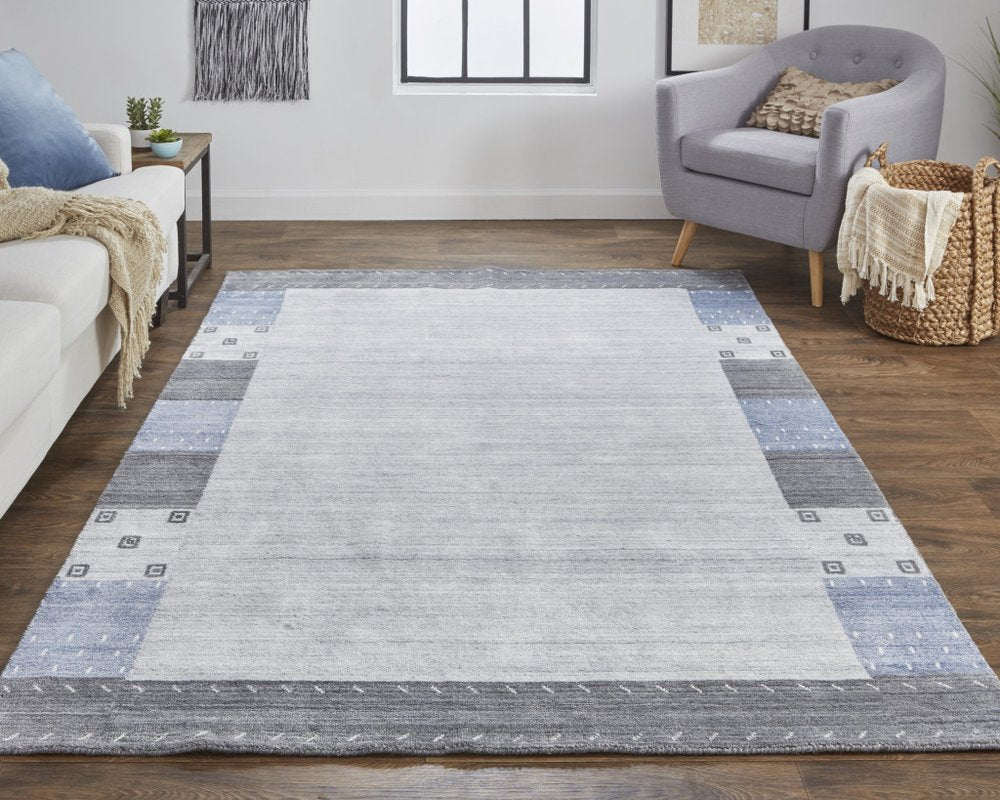 8' X 10' Gray Silver And Black Wool Hand Knotted Stain Resistant Area Rug