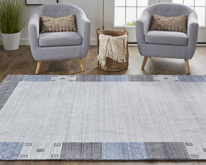 8' X 10' Gray Silver And Black Wool Hand Knotted Stain Resistant Area Rug
