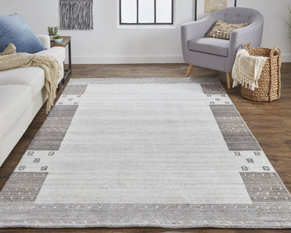 10' X 13' Gray Blue And Black Wool Hand Knotted Stain Resistant Area Rug